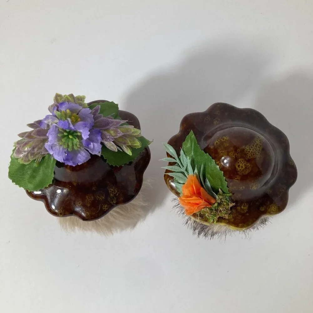 Ceramic Mushroom Gnomes Fairy‎ Flower Garden -2 Brown Purple Orange 3 x 4